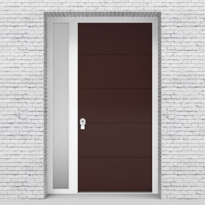 16.single Door With Left Side Panel 4 Horizontal Lines Chocolate Brown (ral8017)