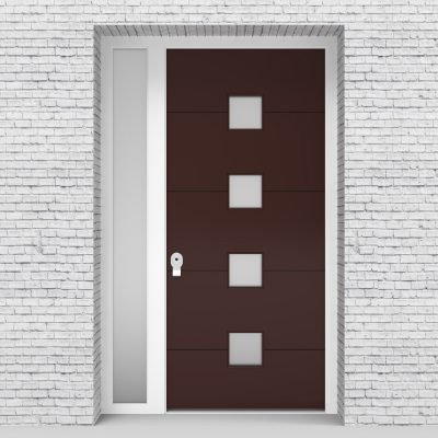 16.single Door With Left Side Panel 4 Horizontal Lines With 4 Glass Chocolate Brown (ral8017)