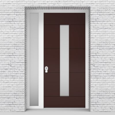 16.single Door With Left Side Panel 4 Horizontal Lines With Central Glass Chocolate Brown (ral8017)