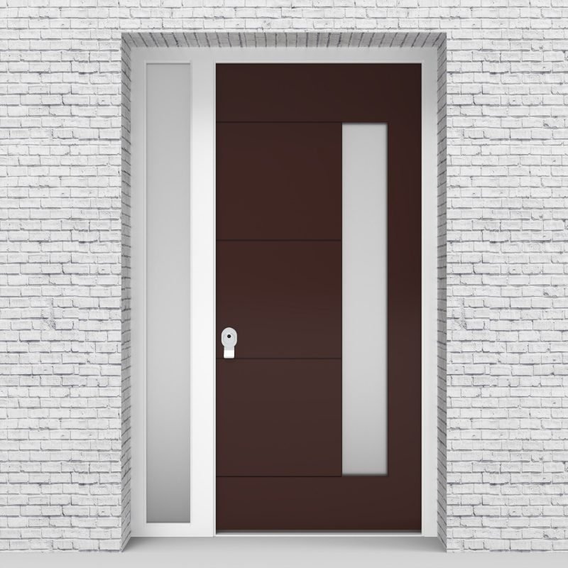 16.single Door With Left Side Panel 4 Horizontal Lines With Hinge Side Glass Chocolate Brown (ral8017)