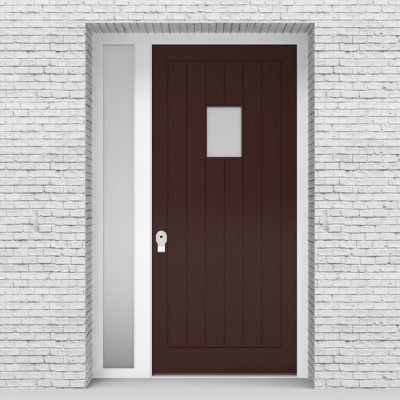 16.single Door With Left Side Panel 7 Vertical Lines With Rectangle Pane Chocolate Brown (ral8017)