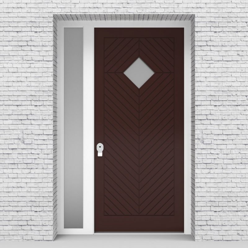 16.single Door With Left Side Panel Cottage Style With Diamond Pane Chocolate Brown (ral8017)