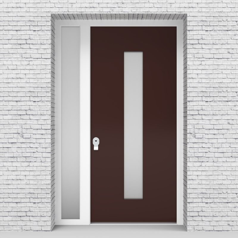 16.single Door With Left Side Panel Plain With Central Glass Chocolate Brown (ral8017)