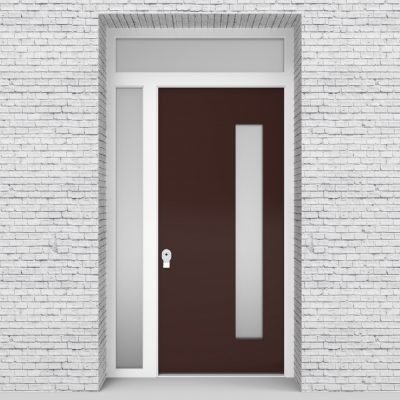16.single Door With Left Side Panel And Transom Plain With Hinge Side Glass Chocolate Brown (ral8017)