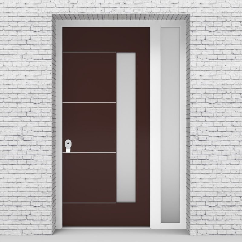 16.single Door With Right Side Panel 4 Aluminium Inlays With Hinge Side Glass Chocolate Brown (ral8017)