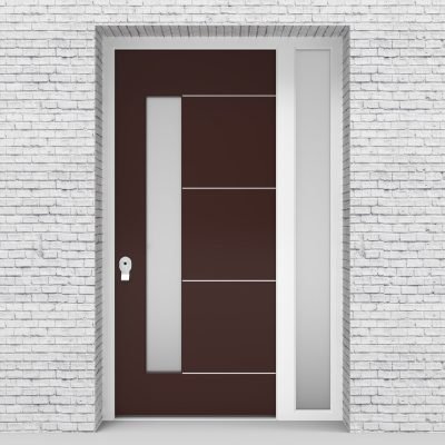 16.single Door With Right Side Panel 4 Aluminium Inlays With Lock Side Glass Chocolate Brown (ral8017)