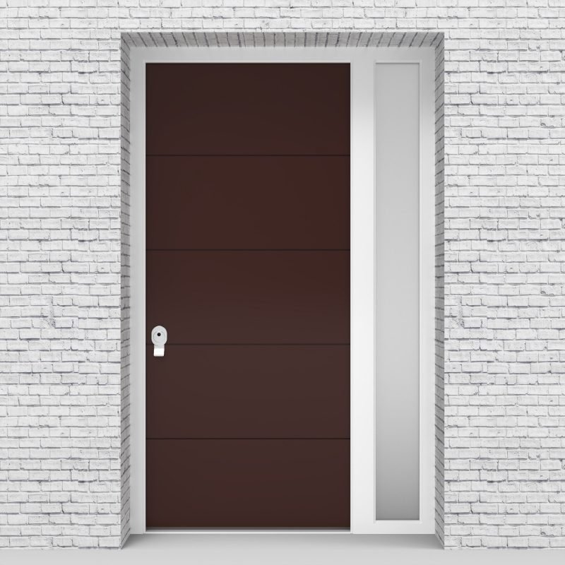 16.single Door With Right Side Panel 4 Horizontal Lines Chocolate Brown (ral8017)