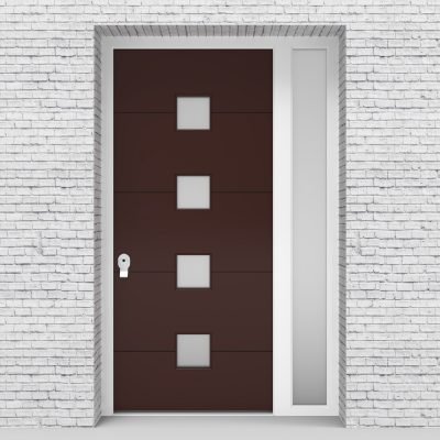 16.single Door With Right Side Panel 4 Horizontal Lines With 4 Glass Chocolate Brown (ral8017)