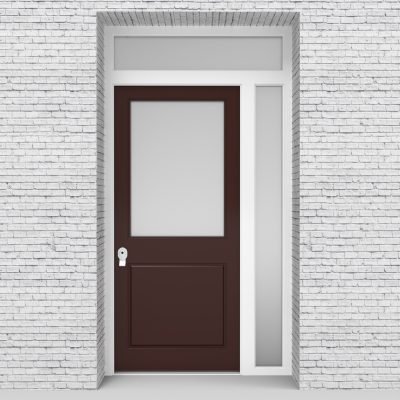 16.single Door With Right Side Panel And Transom 2 Panel With A Large Chocolate Brown (ral8017)
