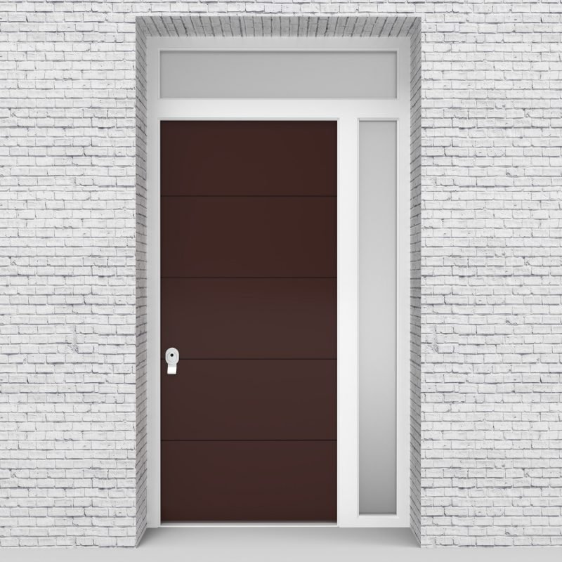 16.single Door With Right Side Panel And Transom 4 Horizontal Lines Chocolate Brown (ral8017)