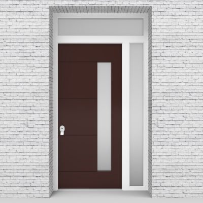 16.single Door With Right Side Panel And Transom 4 Horizontal Lines With Hinge Side Glass Chocolate Brown (ral8017)