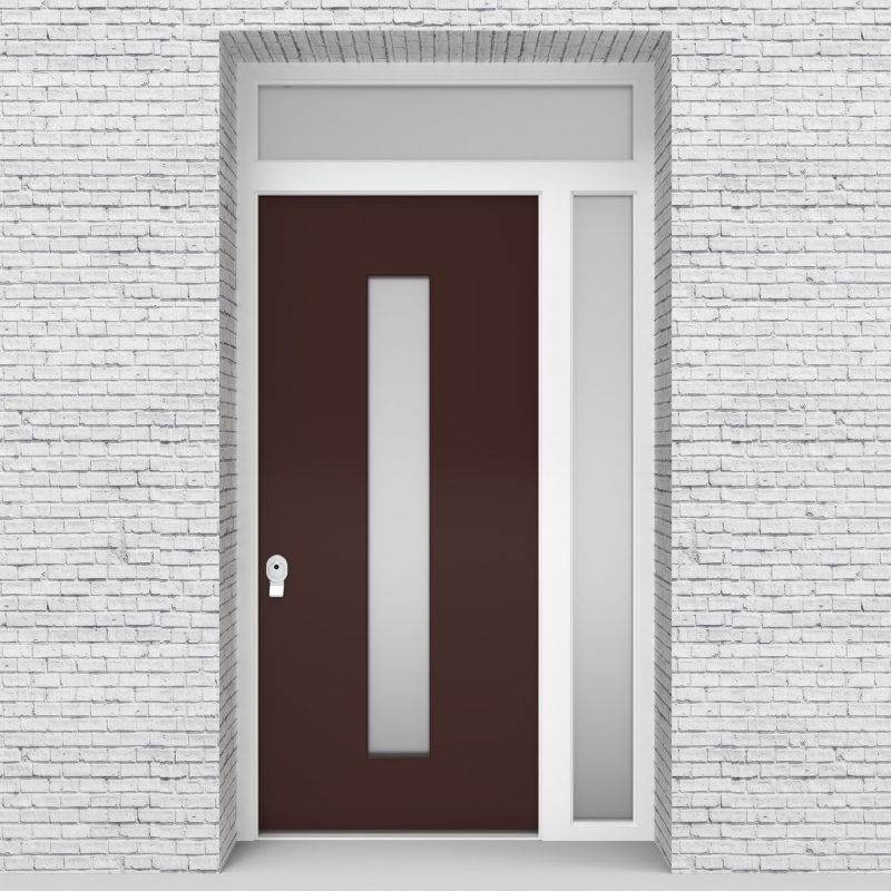 16.single Door With Right Side Panel And Transom Plain With Central Glass Chocolate Brown (ral8017)