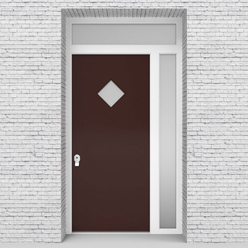 16.single Door With Right Side Panel And Transom Plain With Diamond Pane Chocolate Brown (ral8017)