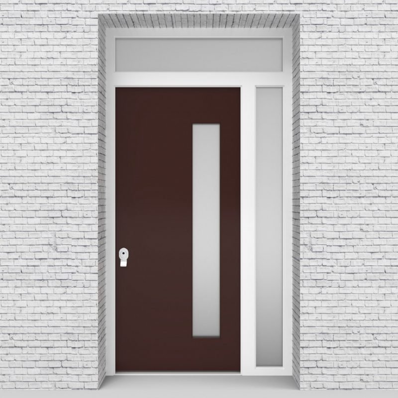 16.single Door With Right Side Panel And Transom Plain With Hinge Side Glass Chocolate Brown (ral8017)