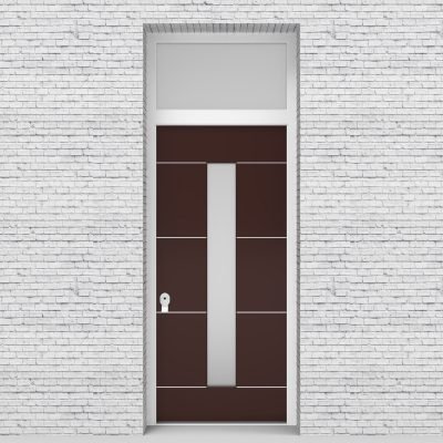 16.single Door With Transom 4 Aluminium Inlays With Central Glass Chocolate Brown (ral8017)