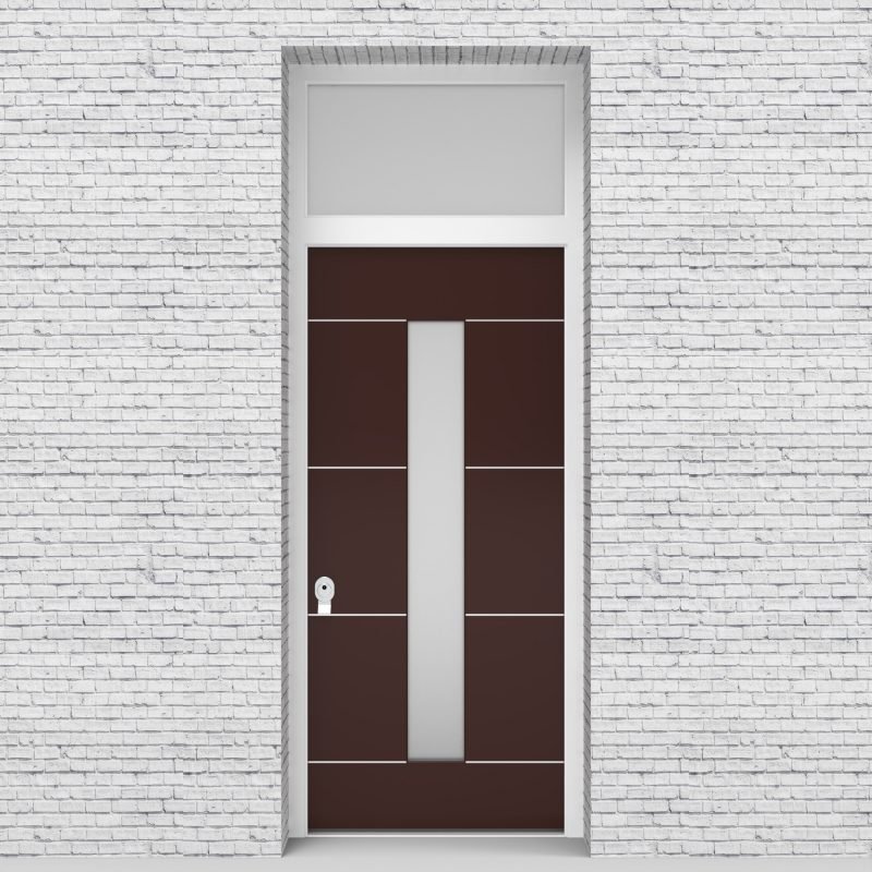 16.single Door With Transom 4 Aluminium Inlays With Central Glass Chocolate Brown (ral8017)