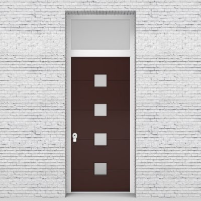 16.single Door With Transom 4 Horizontal Lines With 4 Glass Squares Chocolate Brown (ral8017)