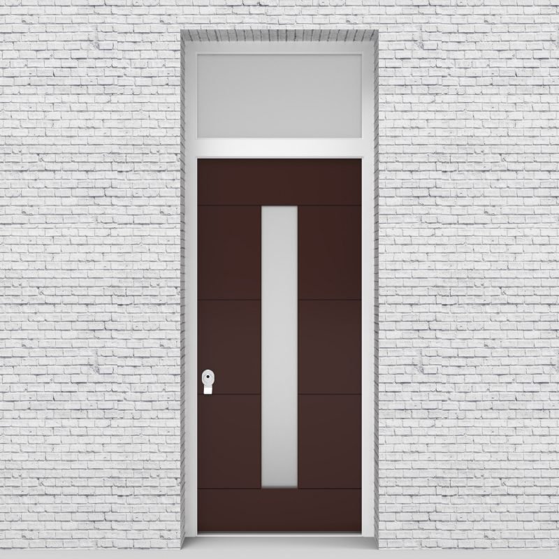 16.single Door With Transom 4 Horizontal Lines With Central Glass Chocolate Brown (ral8017)