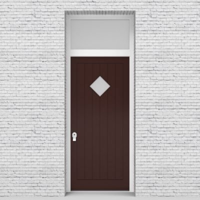 16.single Door With Transom 7 Vertical Lines With Diamond Pane Chocolate Brown (ral8017)