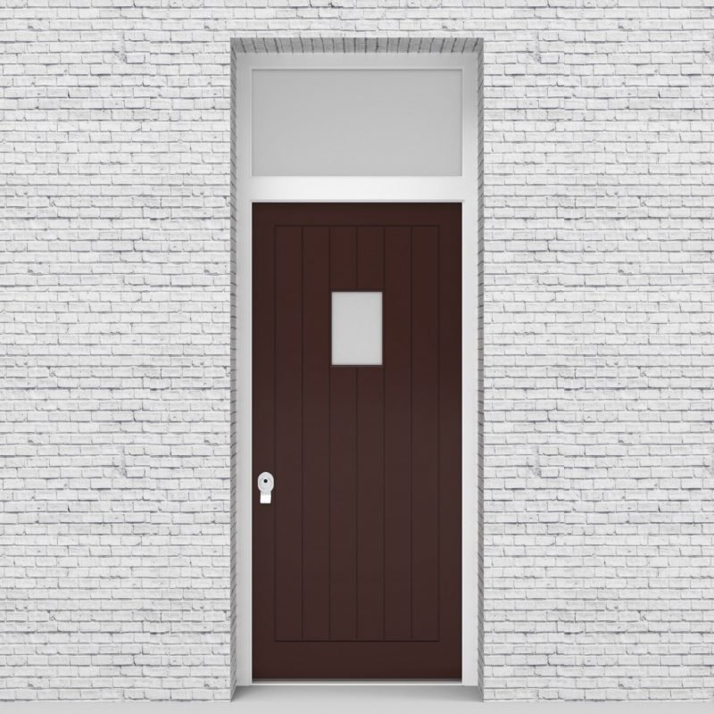 16.single Door With Transom 7 Vertical Lines With Rectangle Pane Chocolate Brown (ral8017)