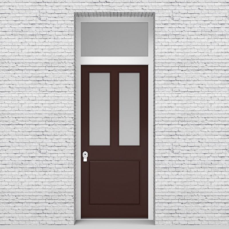 16.single Door With Transom Edwardian 3 Panel With 2 Glass Panes Chocolate Brown (ral8017)