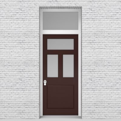 16.single Door With Transom Edwardian 4 Panel With 3 Glass Panes Chocolate Brown (ral8017)