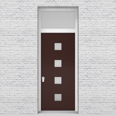 16.single Door With Transom Plain With 4 Glass Squares Chocolate Brown (ral8017)