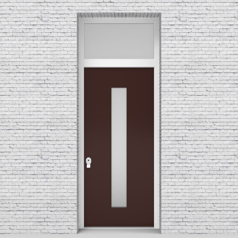 16.single Door With Transom Plain With Central Glass Chocolate Brown (ral8017)