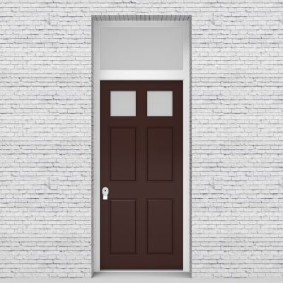 16.single Door With Transom Victorian 6 Panel With 2 Glass Panes Glass Chocolate Brown (ral8017)