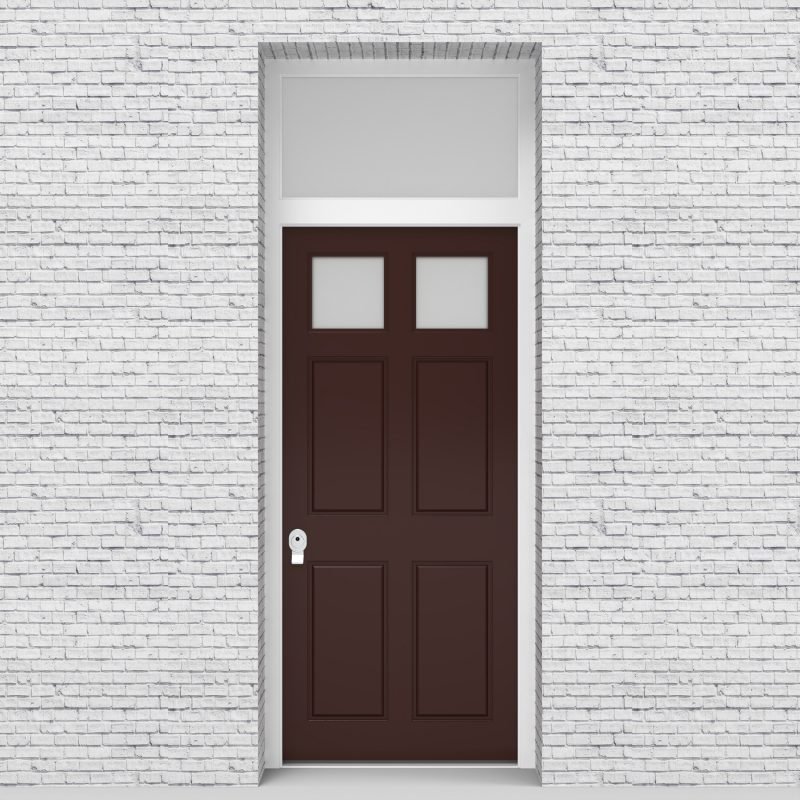 16.single Door With Transom Victorian 6 Panel With 2 Glass Panes Glass Chocolate Brown (ral8017)