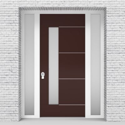 16.single Door With Two Side Panels 4 Aluminium Inlays With Lock Side Glass Chocolate Brown (ral8017)