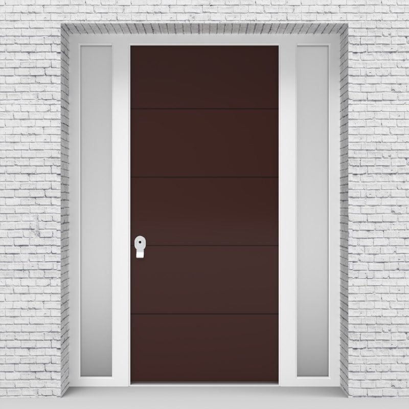 16.single Door With Two Side Panels 4 Horizontal Lines Chocolate Brown (ral8017)