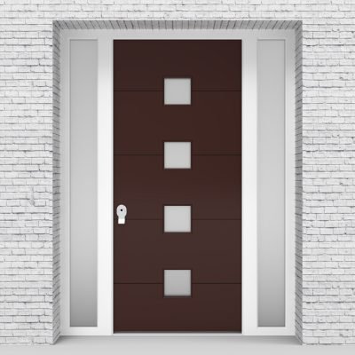 16.single Door With Two Side Panels 4 Horizontal Lines With 4 Glass Chocolate Brown (ral8017)