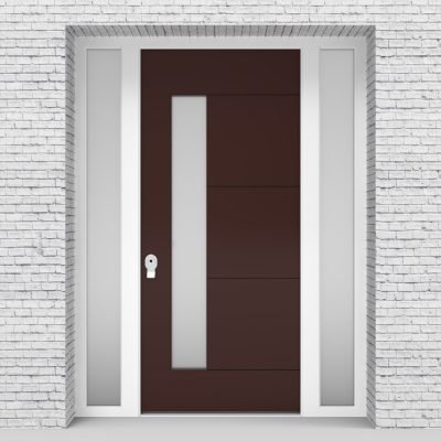 16.single Door With Two Side Panels 4 Horizontal Lines With Lock Side Glass Chocolate Brown (ral8017)