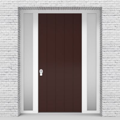 16.single Door With Two Side Panels 4 Vertical Lines Chocolate Brown (ral8017)