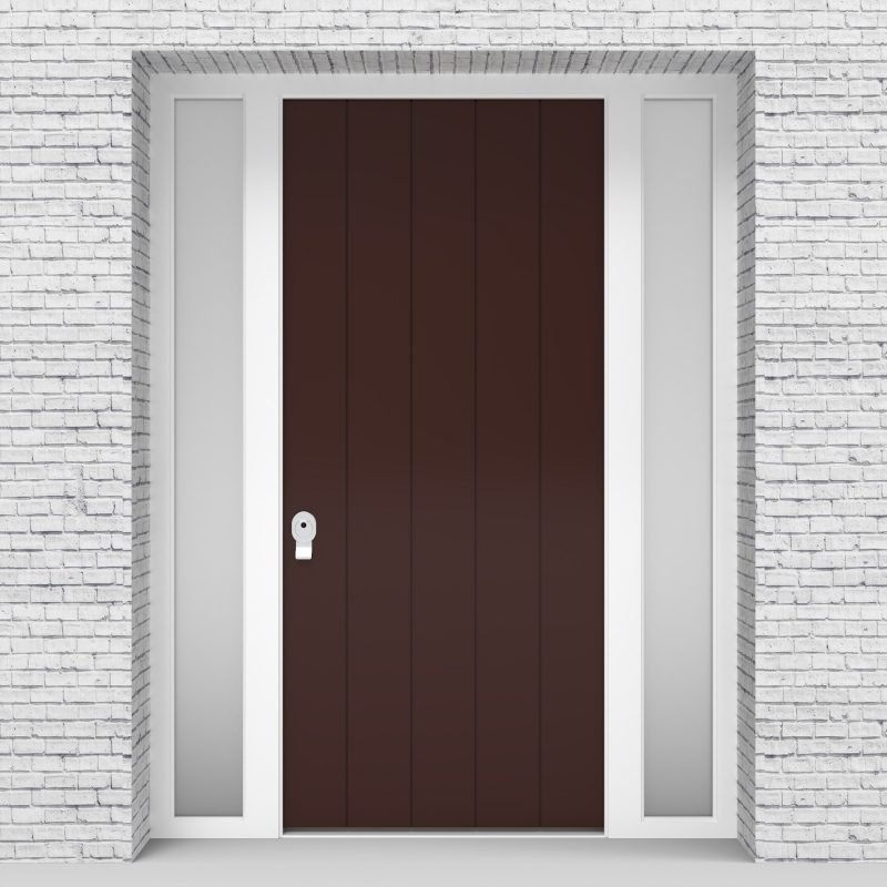 16.single Door With Two Side Panels 4 Vertical Lines Chocolate Brown (ral8017)
