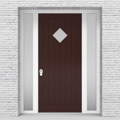 16.single Door With Two Side Panels 7 Vertical Lines With Diamond Pane Chocolate Brown (ral8017)