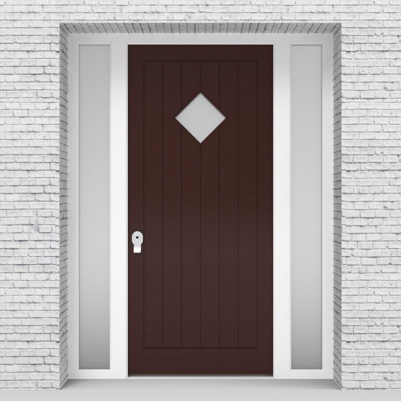 16.single Door With Two Side Panels 7 Vertical Lines With Diamond Pane Chocolate Brown (ral8017)