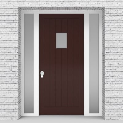 16.single Door With Two Side Panels 7 Vertical Lines With Rectangle Pane Chocolate Brown (ral8017)