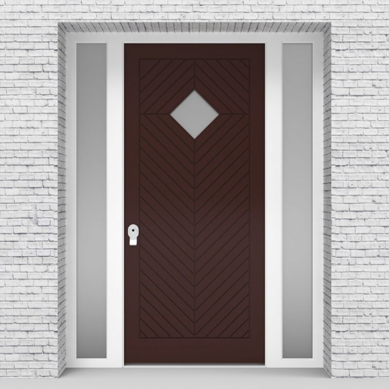 16.single Door With Two Side Panels Cottage Style With Diamond Pane Chocolate Brown (ral8017)