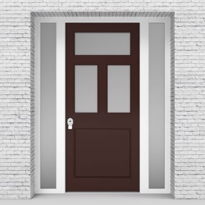 16.single Door With Two Side Panels Edwardian 4 Panel With 3 Glass Panes Chocolate Brown (ral8017)