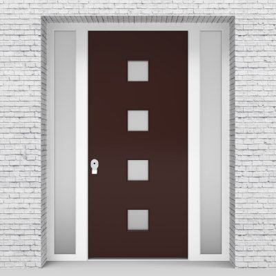 16.single Door With Two Side Panels Plain With 4 Glass Squares Chocolate Brown (ral8017)