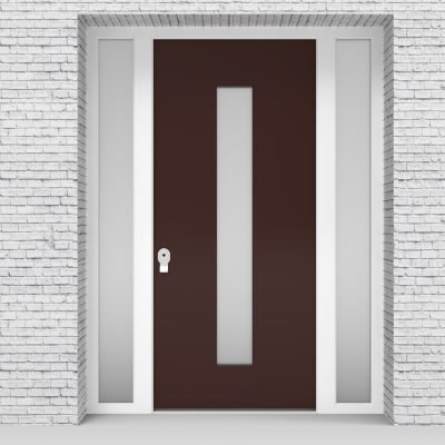 16.single Door With Two Side Panels Plain With Central Glass Chocolate Brown (ral8017)