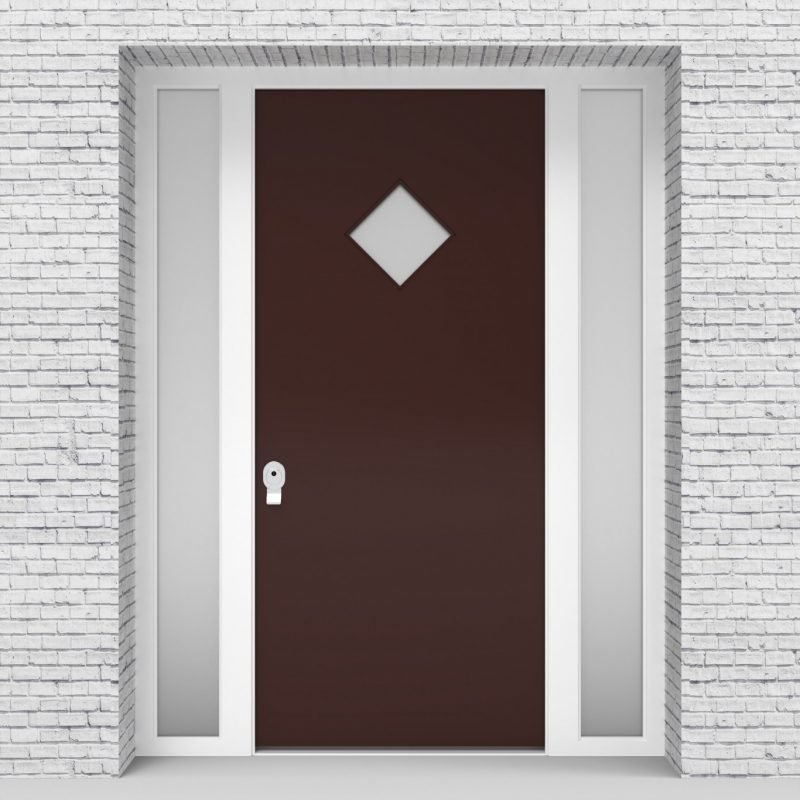 16.single Door With Two Side Panels Plain With Diamond Pane Chocolate Brown (ral8017)