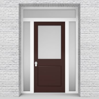16.single Door With Two Side Panels And Transom 2 Panel With A Large Chocolate Brown (ral8017)