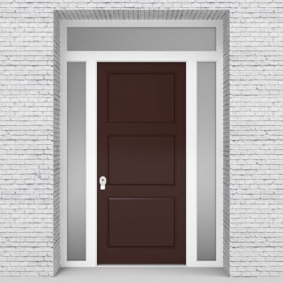 16.single Door With Two Side Panels And Transom Chocolate Brown (ral8017)