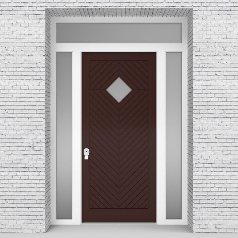 16.single Door With Two Side Panels And Transom Cottage Style With Diamond Pane Chocolate Brown (ral8017)