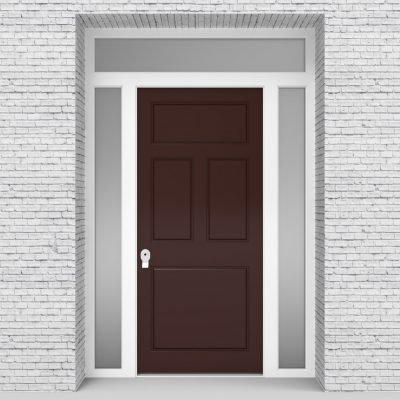 16.single Door With Two Side Panels And Transom Edwardian 4 Panel Chocolate Brown (ral8017)