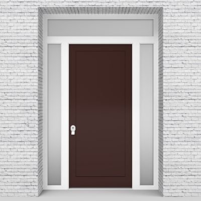 16.single Door With Two Side Panels And Transom One Panel Chocolate Brown (ral8017)