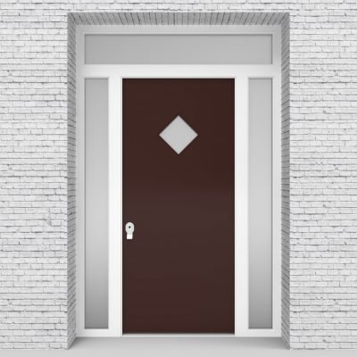 16.single Door With Two Side Panels And Transom Plain With Diamond Pane Chocolate Brown (ral8017)